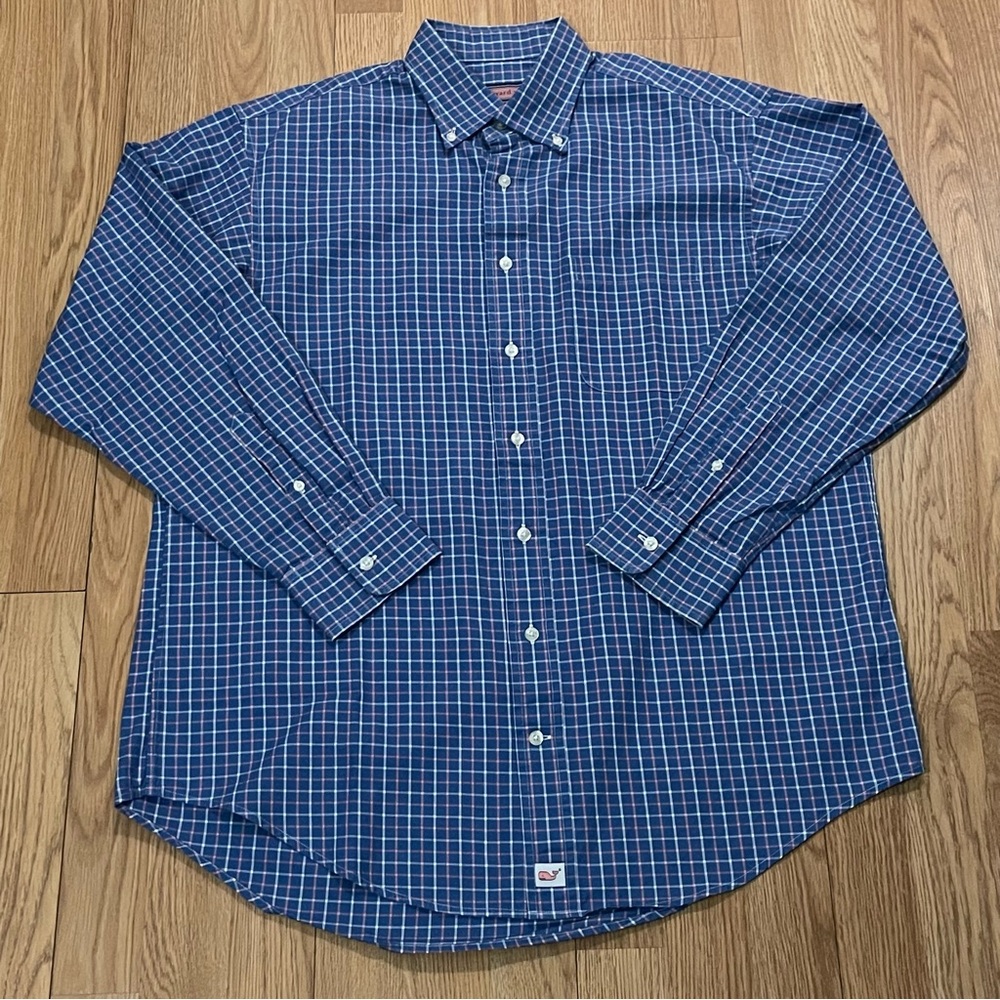 Vineyard Vines Men’s Large Long Sleeve Button Down Murray Shirt Blue Plaid